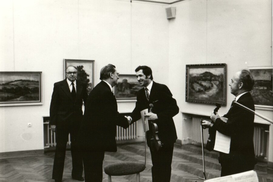 Zleva: M. Doležal (ředitel DU), A. Lukášek, F. Smejkal (Janáčkovo kvarteto)